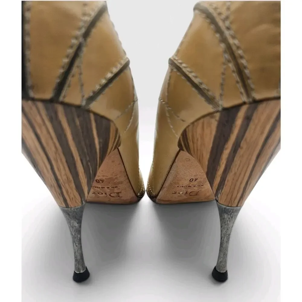 Vintage Dior Camel Leather Pumps with Wood/Metal Heel John Galliano Era sz 40